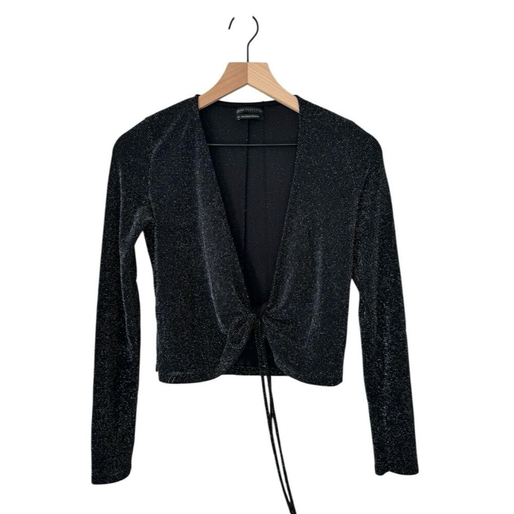 Urban Outfitters Black Sparkle Knit Tie Top - Size M - Picture 1 of 6